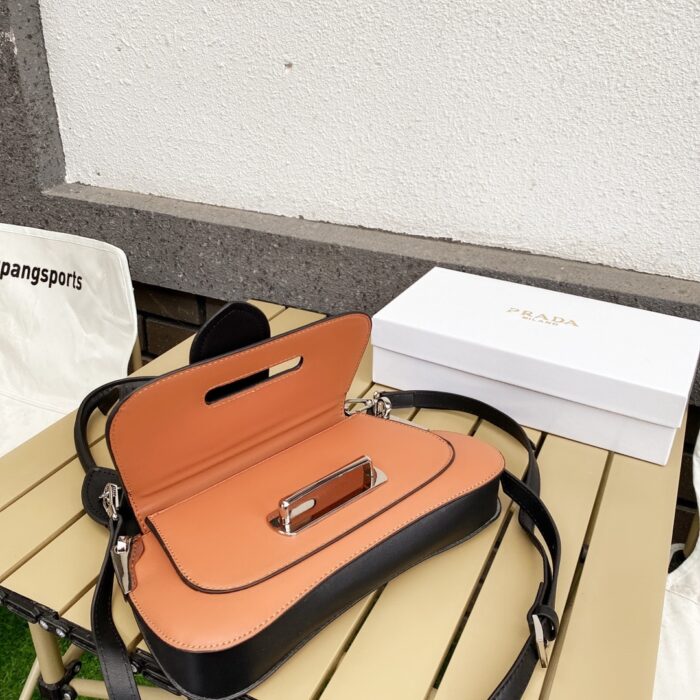 Alternative view of PRADA CITY CALFSKIN SIDONIE SHOULDER BAG BROWN AND BLACK 28CM 1BD168