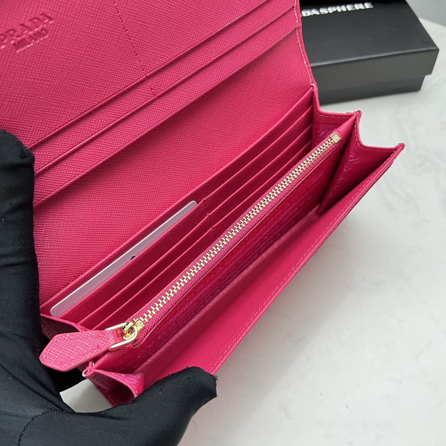 PRADA SAFFIANO LEATHER FLAP LONG WALLET DARK PINK AND GOLD 19CM 1MH132 ZLP F061H - Image 5