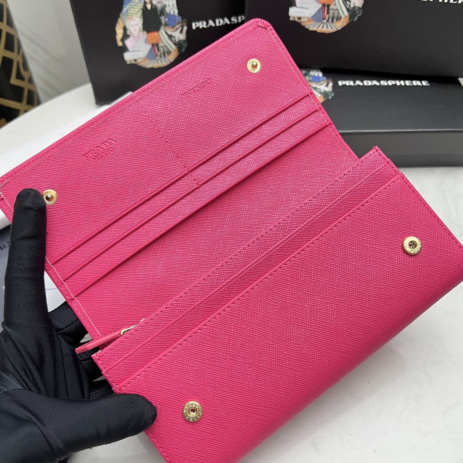 PRADA SAFFIANO LEATHER FLAP LONG WALLET DARK PINK AND GOLD 19CM 1MH132 ZLP F061H - Image 6