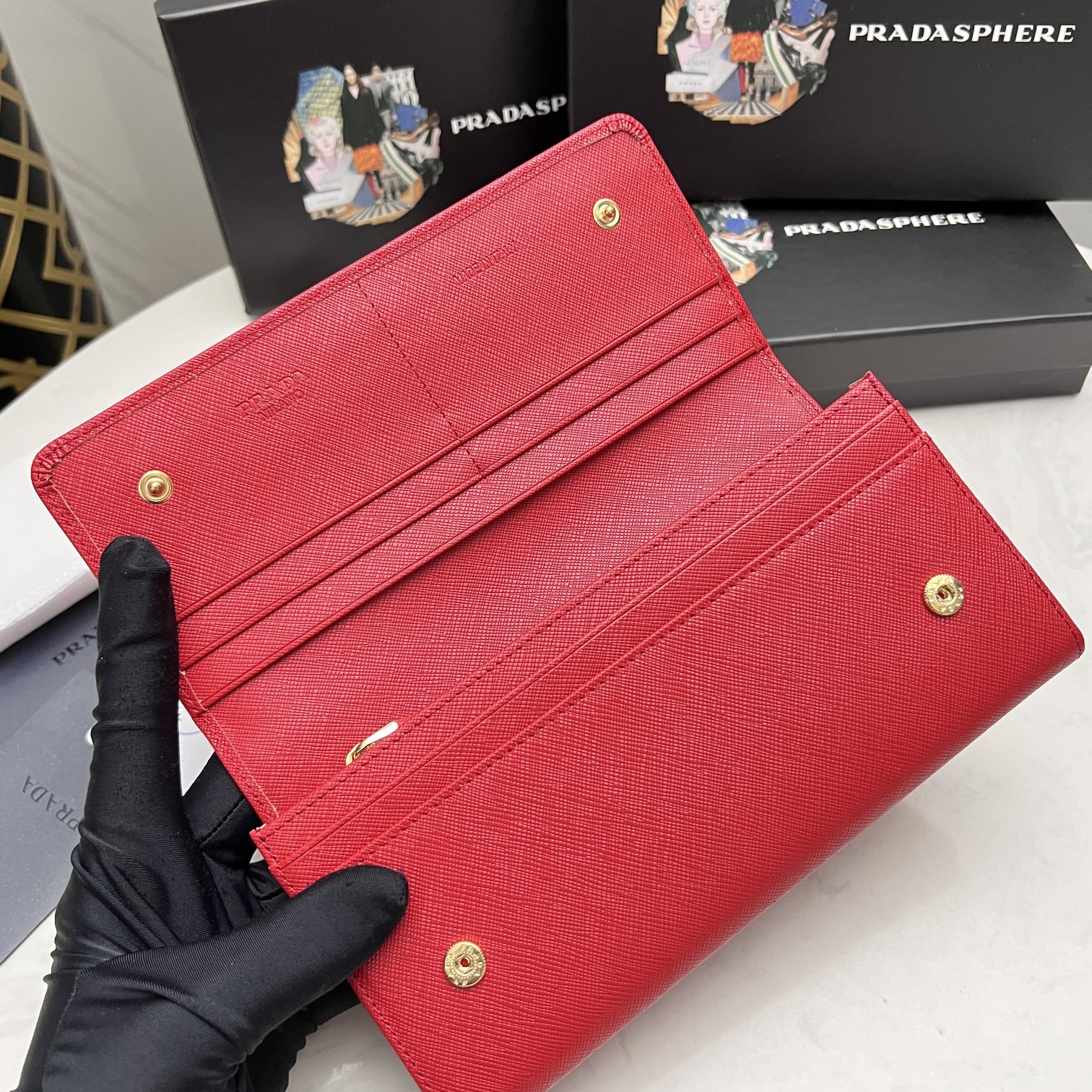 PRADA SAFFIANO LEATHER FLAP LONG WALLET RED AND GOLD 19CM 1MH132 ZLP F0RAU - Image 6