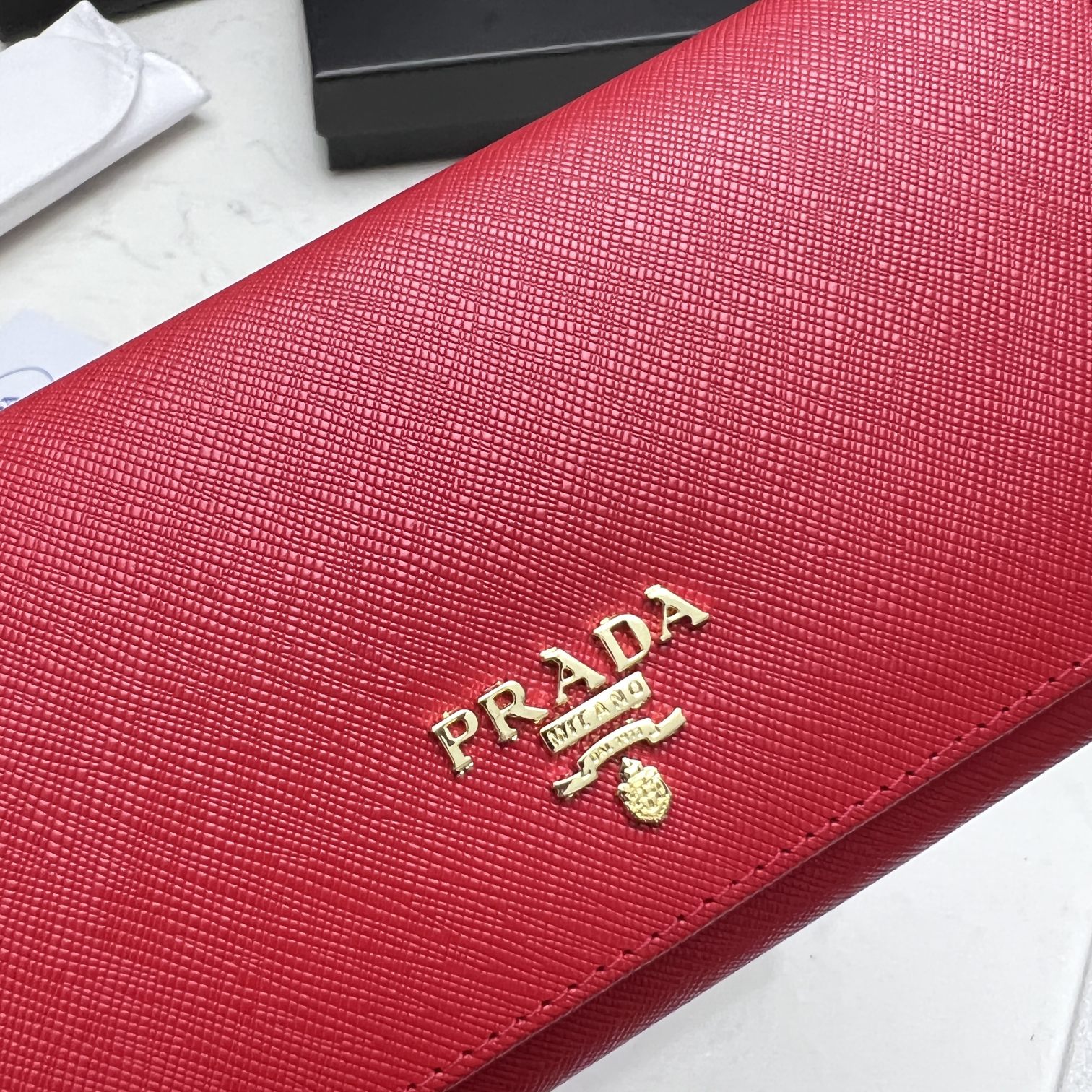 PRADA SAFFIANO LEATHER FLAP LONG WALLET RED AND GOLD 19CM 1MH132 ZLP F0RAU - Image 7