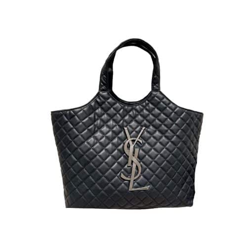 SAINT LAURENT ICARE SHOPPING BAG IN QUILTED BLACK SILVER 40CM