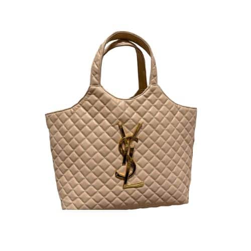 SAINT LAURENT ICARE SHOPPING BAG IN QUILTED BEIGE 40CM