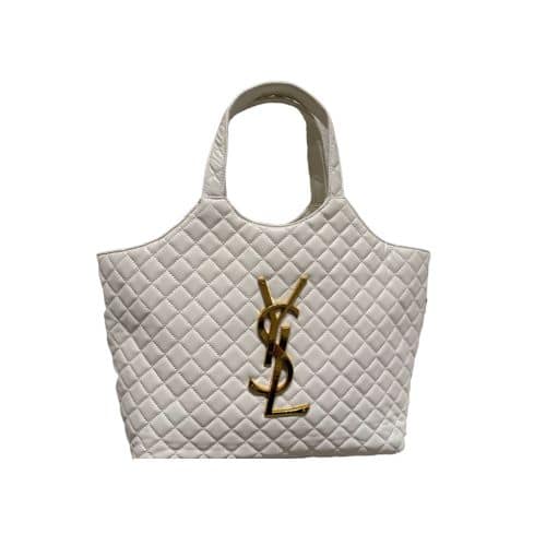 SAINT LAURENT ICARE SHOPPING BAG IN QUILTED WHITE 40CM
