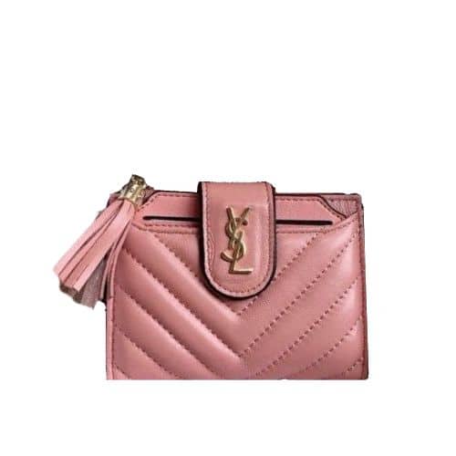 SAINT LAURENT HALF FOLD WALLET CARD HOLDER PINK 12CM