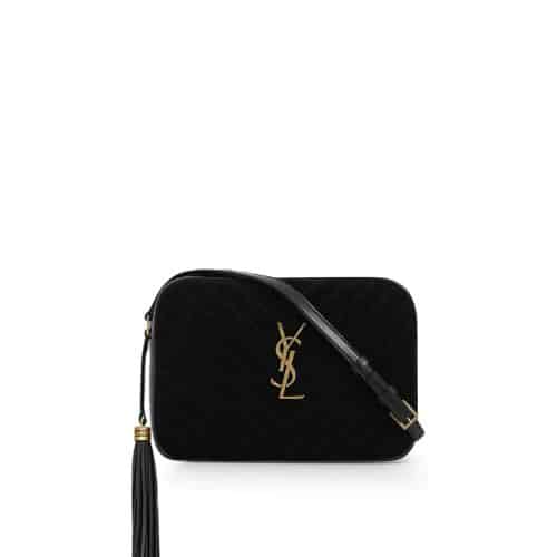 SAINT LAURENT LOU CAMERA BAG IN QUILTED SUEDE AND SMOOTH LEATHER BLACK
