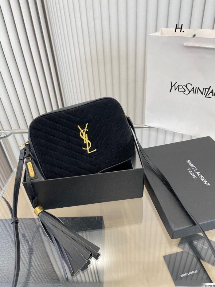 Alternative view of SAINT LAURENT LOU CAMERA BAG IN QUILTED SUEDE AND SMOOTH LEATHER BLACK