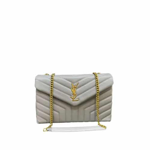 SAINT LAURENT LOULOU MEDIUM CHAIN BAG IN MATELASSE Y LEATHER GRAY