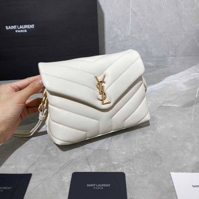 Alternative view of SAINT LAURENT LOULOU TOY STRAP BAG IN QUILTED Y LEATHER WHITE