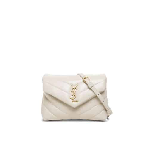 SAINT LAURENT LOULOU TOY STRAP BAG IN QUILTED Y LEATHER WHITE