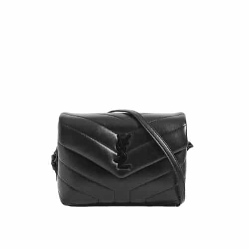 SAINT LAURENT LOULOU TOY STRAP BAG IN QUILTED Y LEATHER WITH BLACK HARDWARE