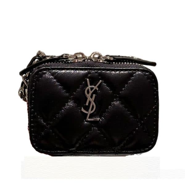 SAINT LAURENT QUILTED MINI BAG WITH ZIP BLACK 12CM