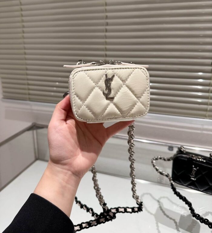 Alternative view of SAINT LAURENT QUILTED MINI BAG WITH ZIP WHITE 12CM