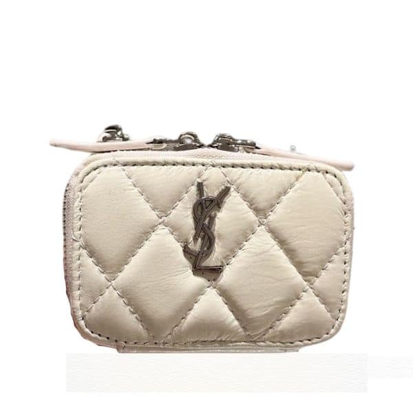 SAINT LAURENT QUILTED MINI BAG WITH ZIP WHITE 12CM