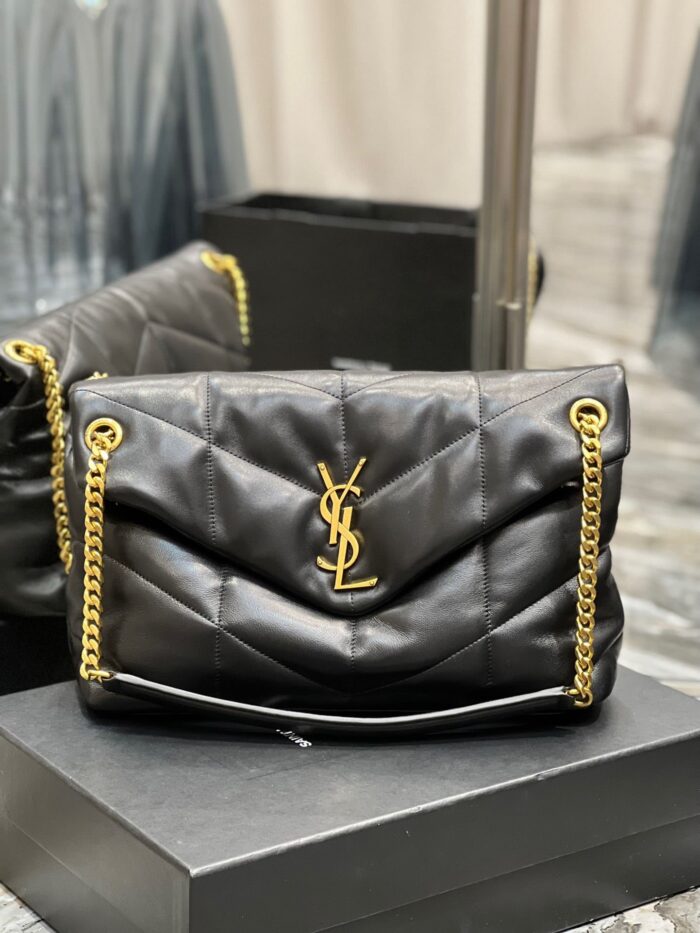 Alternative view of SAINT LAURENT PUFFER MEDIUM CHAIN BAG IN QUILTED GOLD TONED METAL