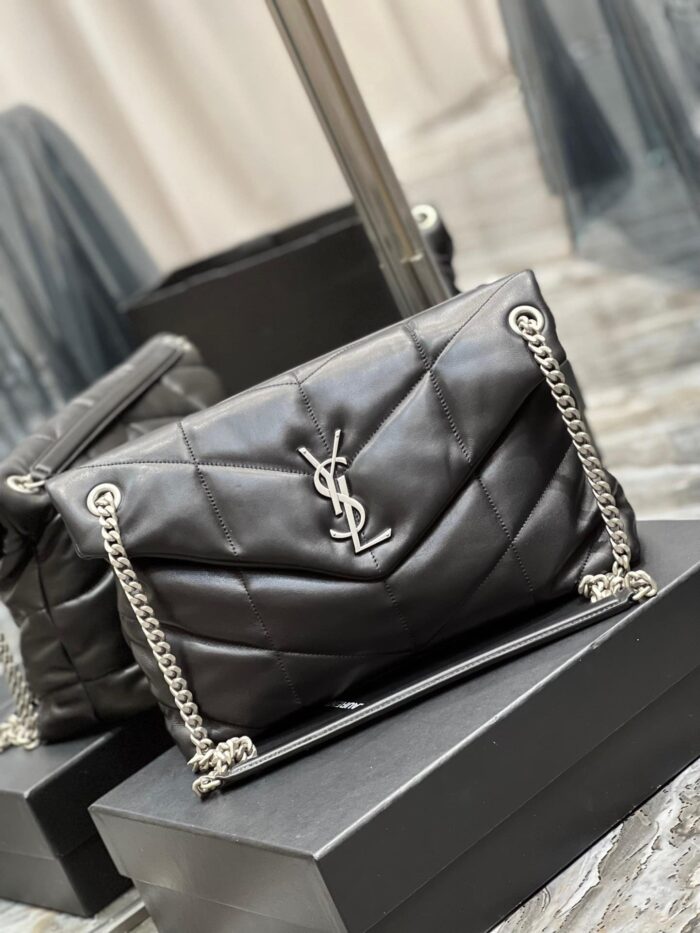 Alternative view of SAINT LAURENT PUFFER MEDIUM IN NAPPA LEATHER SILVER BLACK 31CM 5774751EL001000