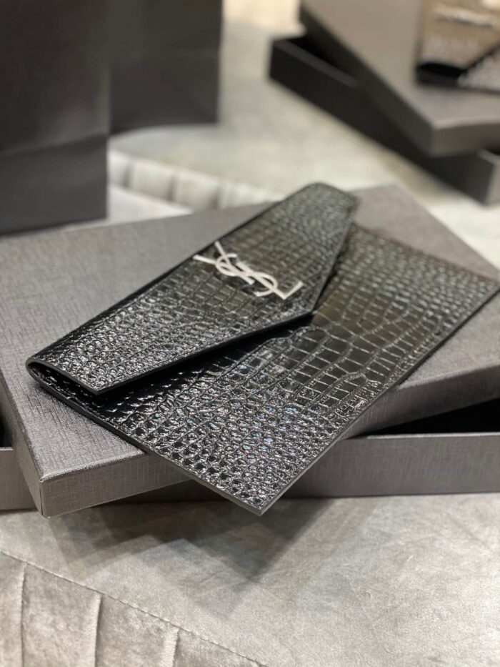 Alternative view of SAINT LAURENT UPTOWN POUCH IN CROCODILE EMBOSSED SHINY LEATHER SILVER BLACK 27CM 565739DND0N1000