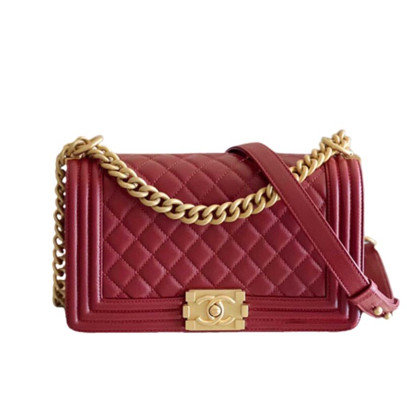 CHANEL MEDIUM BOY CAVIAR HANDBAGS RED 25CM
