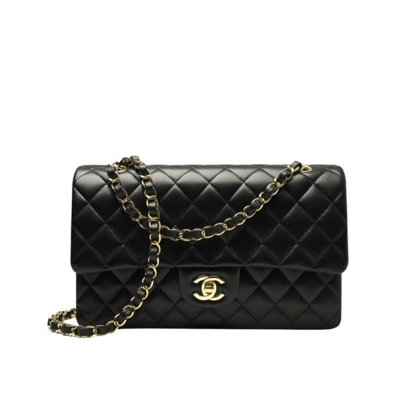 CHANEL CLASSIC 11.12 HANDBAG GOLD TONE METAL BLACK 25CM A01112 Y01295 94305