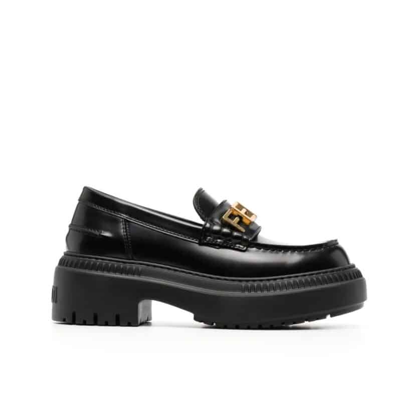 FENDIGRAPHY SMOOTH LEATHER LOAFERS BLACK