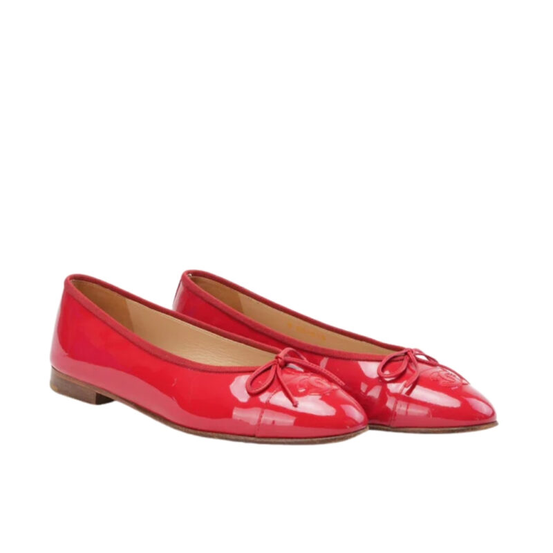 Chanel Patent Leather CC Cap Toe Ballet Flats Red