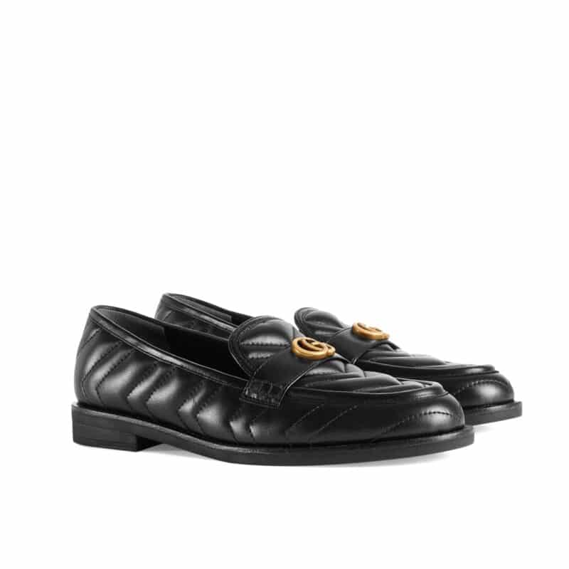GUCCI WOMEN'S LOAFER WITH DOUBLE G BLACK LEATHER 670399 BKO60 1000