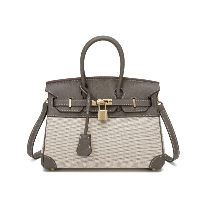 Hermes Birkin 25 Two Tone Toile Canvas Gold Hardware Grey 25Cm