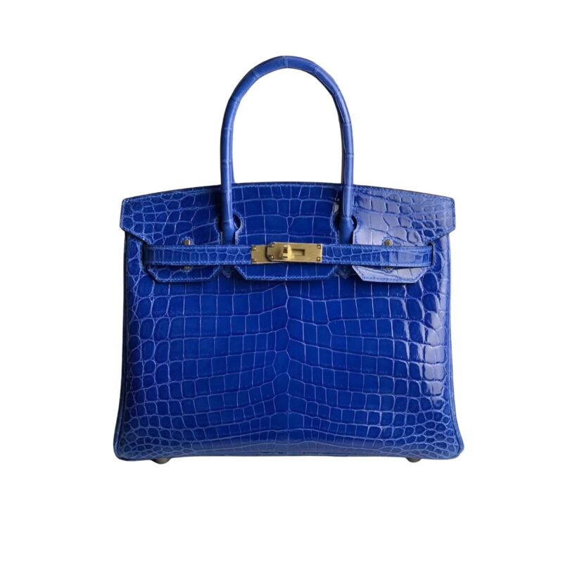 HERMES BIRKIN 30 CROCODILE GOLD TONED HARDWARE DARK BLUE