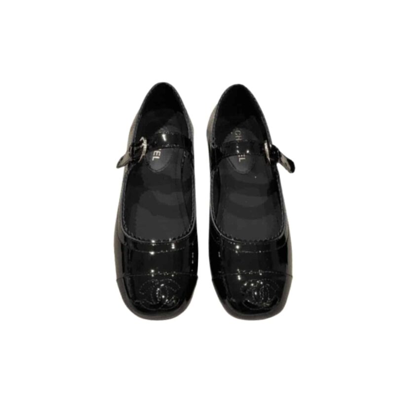 CHANEL MARY JANE FLATS BALLET SHINY BLACK