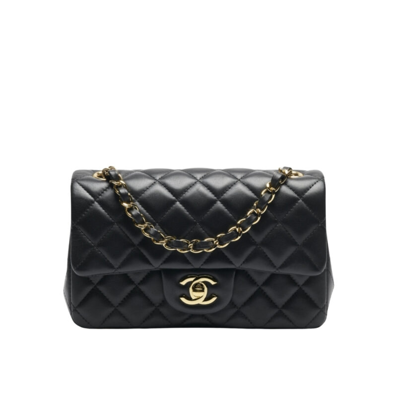 CHANEL MINI CLASSIC HANDBAG GOLD TONE METAL BLACK 20CM A69900 Y04059 94305