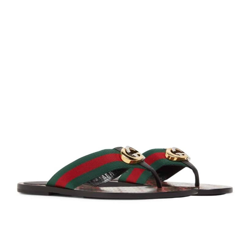 GUCCI GG THONG WEB SANDAL BLACK 612138 H9020 8476