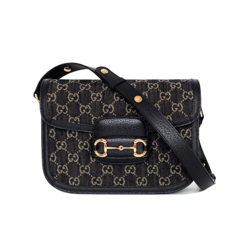 GUCCI HORSEBIT 1955 ORIGINAL GG SHOULDER BAG BLACK IVORY 25CM 602204 UN3BG 1274