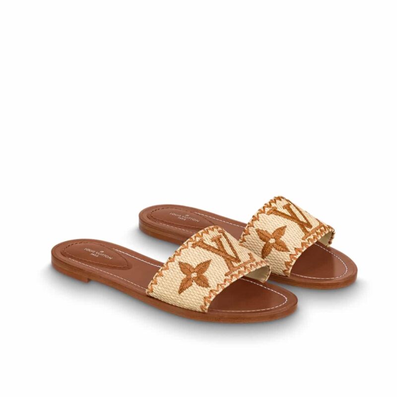 LOUIS VUITTON LOCK IT FLAT MULE COGNAC BROWN LEATHER 1A8SVI