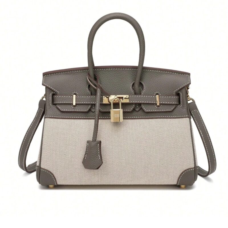 HERMES BIRKIN 25 BI-MATERIAL GOLD TONED HARDWARE GREY 25CM