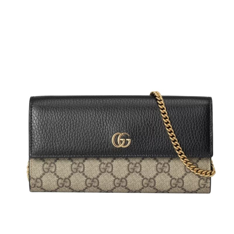 GUCCI GG MARMONT BICOLOR WALLET ON CHAIN BEIGE EBONY 19CM 546585 17WAG 1283