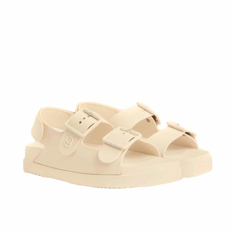 GUCCI WOMEN’S MINI DOUBLE G SANDAL RUBBER OFF WHITE 660243 J8700 9050