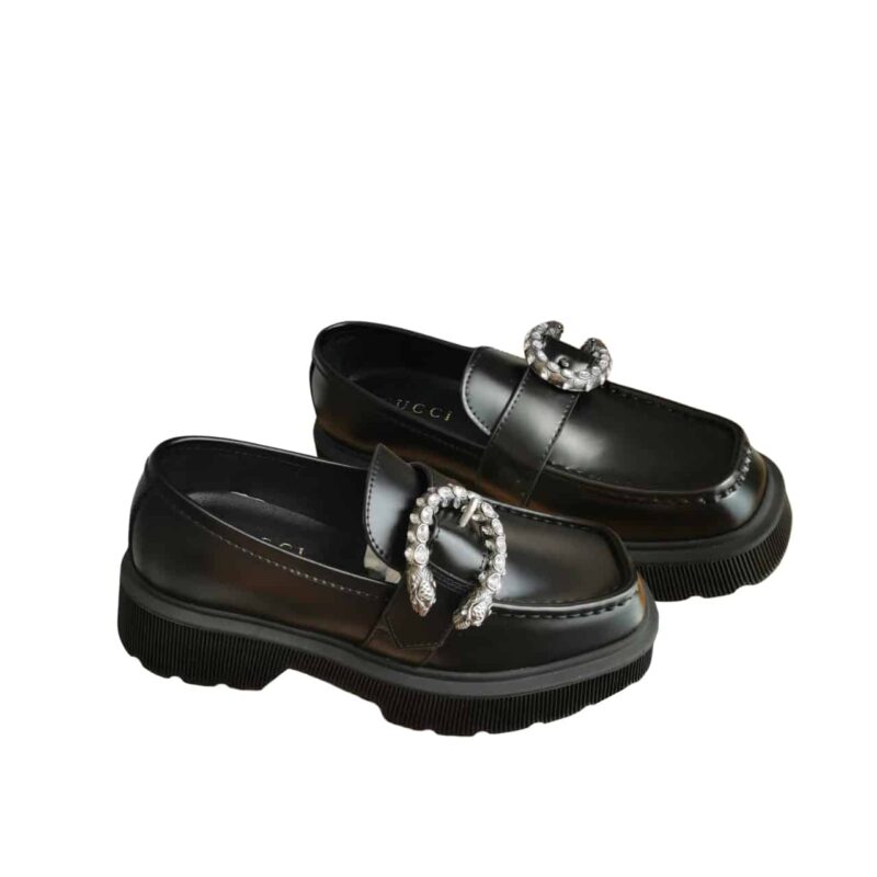 GUCCI WOMEN'S LEATHER LOAFERS WITH G BLACK