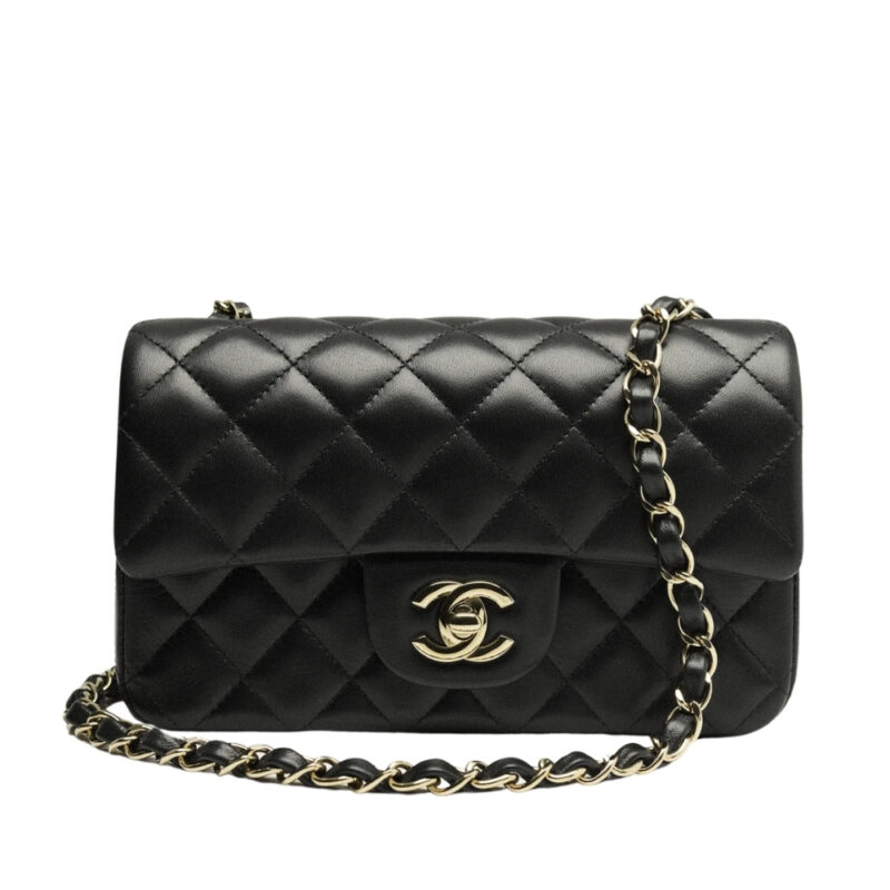 CHANEL MINI CLASSIC HANDGBAG GOLD TONE METAL BLACK 20CM A69900 Y04059 94305