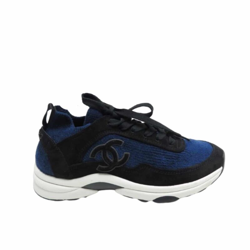 CHANEL VELVET LOW TOP SNEAKERS BLACK AND DARK BLUE