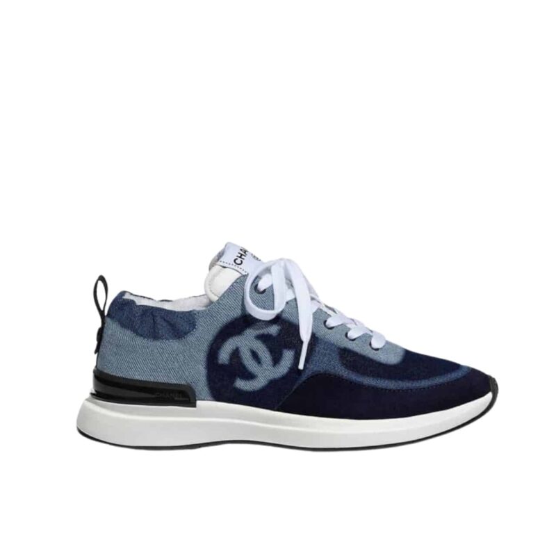 CHANEL NEON DENIM LACE UP LOW TOP TRAINER SNEAKER BLUE  G37494 Y55237 K2847