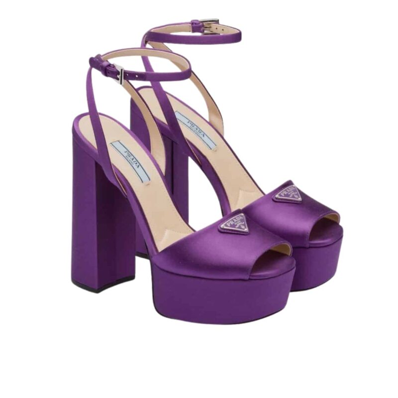 PRADA HIGH HEELED SATIN SANDALS VIOLET 1XP48B 049 F0030 F 135