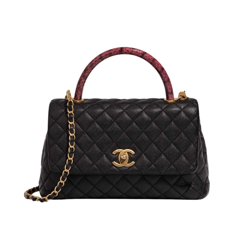 CHANEL MEDIUM COCO HANDLE BAG GOLD HARDWARE BLACK 23CM
