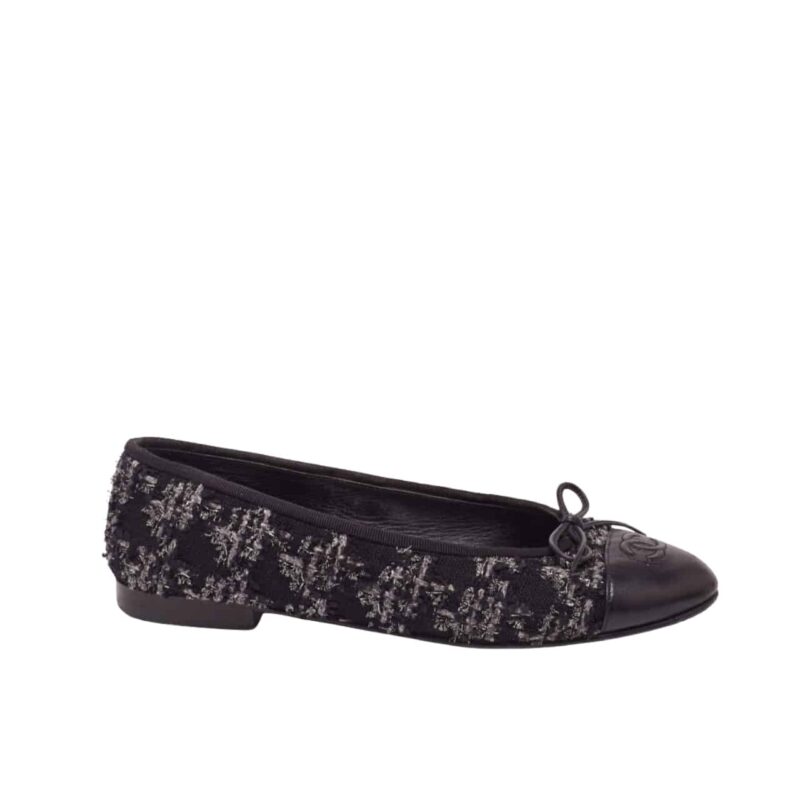 CHANEL PLAIN TOE RUBBER SOLE CASUAL STYLE TWEED BLACK