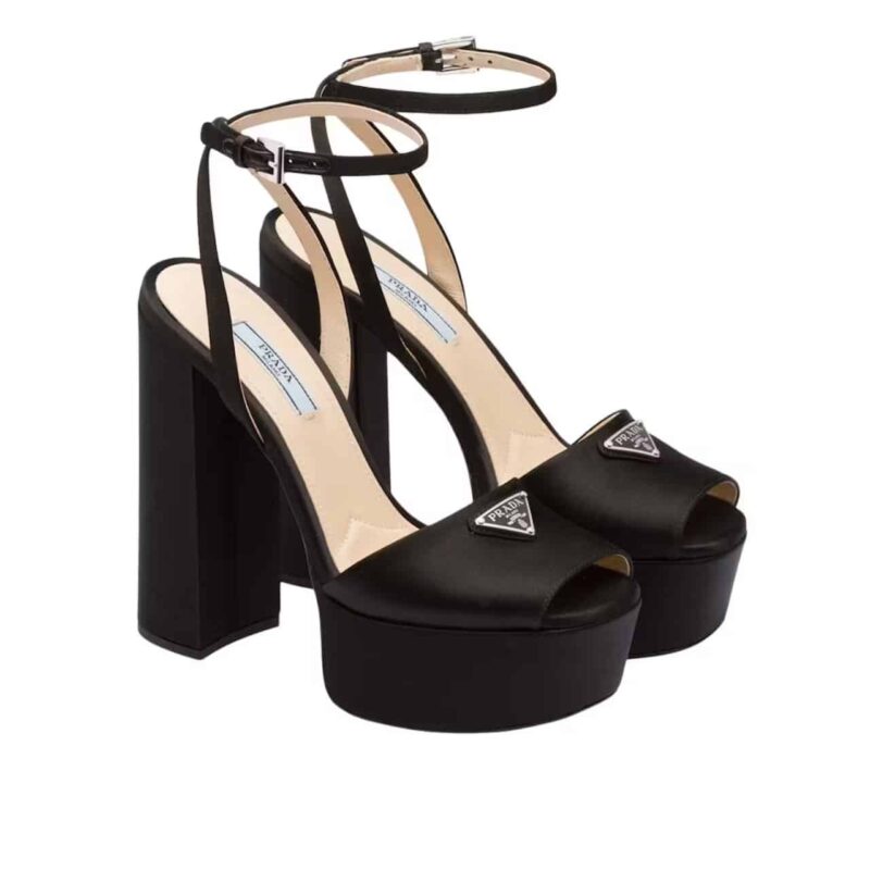 PRADA HIGH HEELED SATIN SANDALS BLACK 1XP48B 049 F0002 F 135