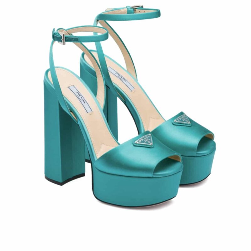 PRADA HIGH HEELED SATIN SANDALS ABSINTHE 1XP48B 049 F0MYE F 135