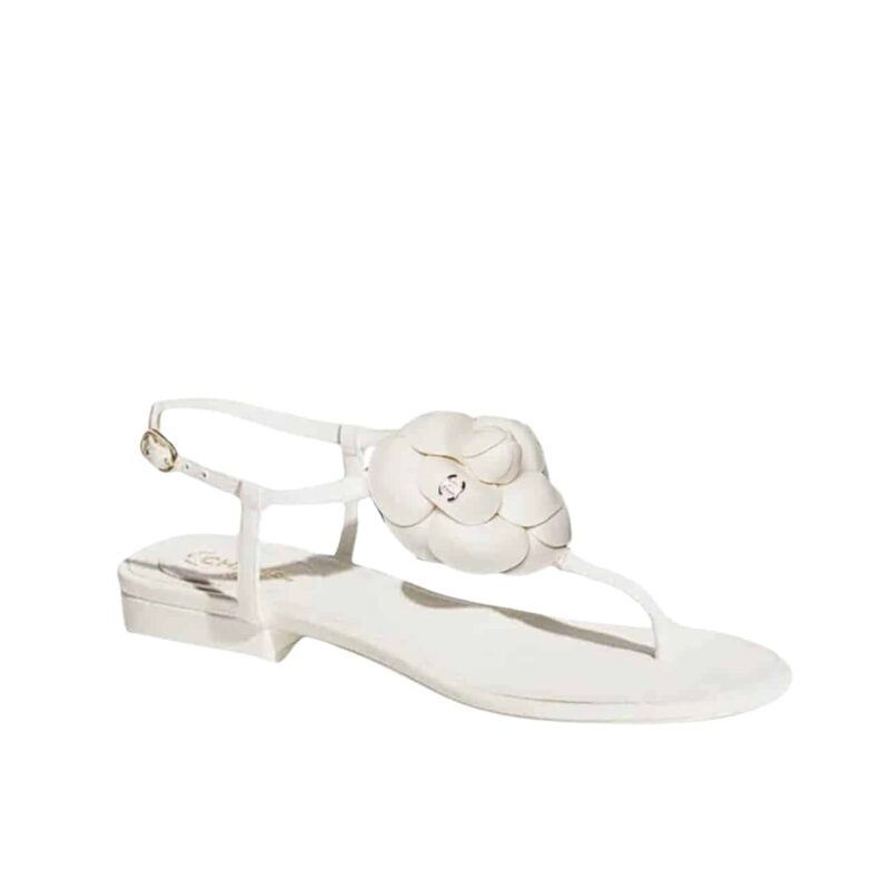 CHANEL JELLY RUBBER CAMELLIA SANDALS WHITE