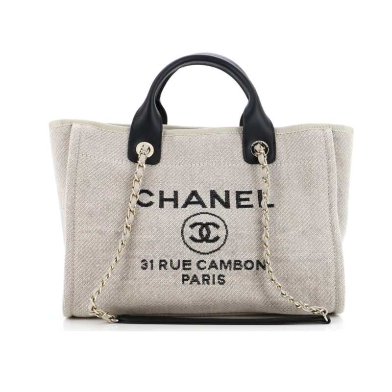 CHANEL DEAUVILLE SHOPPING TOTE BAG GREY 37CM