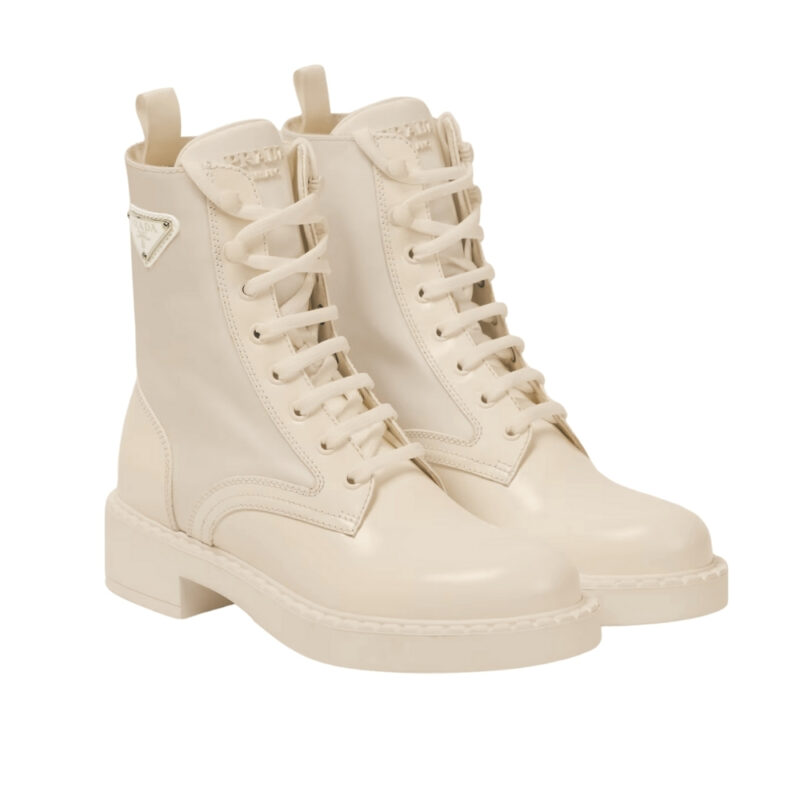 PRADA BRUSHED LEATHER ABD RE NYLON BOOTS CREME 1T782M 3LF7 F0F24 F B050