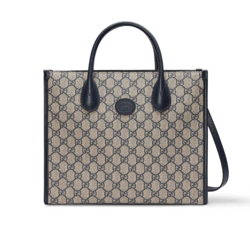 GUCCI TOTE BAG WITH INTERLOCKING G BEIGE AND BLUE 31CM 659983 K9GSN 4075