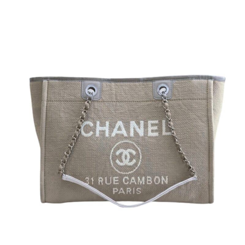 CHANEL DEAUVILLE SHOPPING CANVAS TOTE BAG 33CM A67001